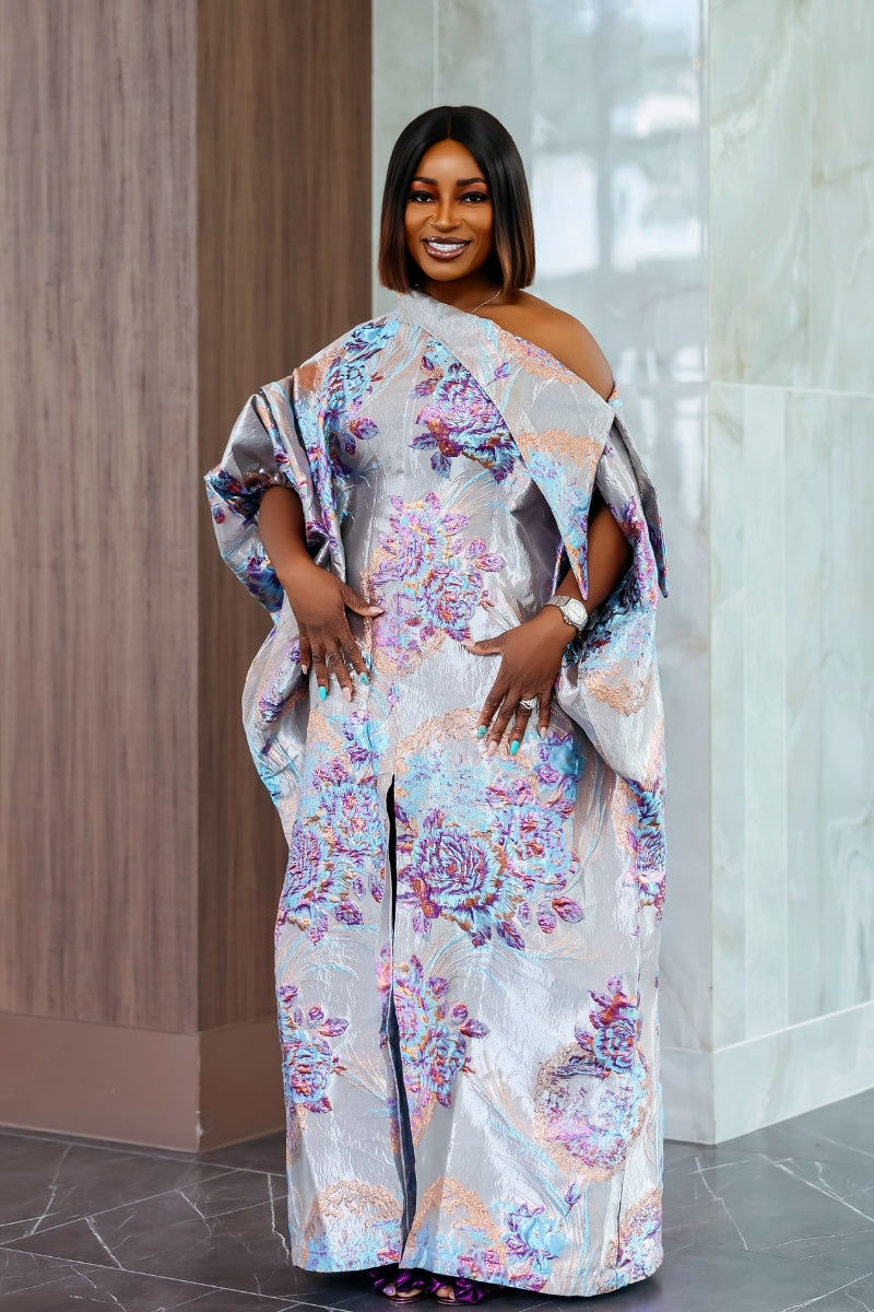 Abeni Off-Shoulder Brocade Boubou – Luxury Brocade African Boubou Dress  (One Size, 60” Length) – LuxByElior