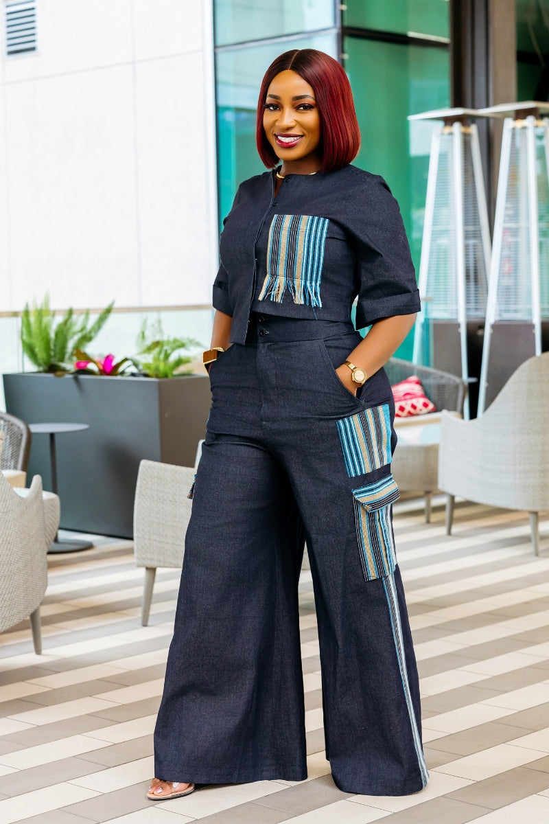 Allyson Aso Oke 2 Pc Denim Set - Luxury & Style – LuxByElior