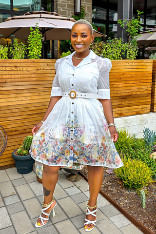 Flourish Rhinestone Linen Dress | Blue