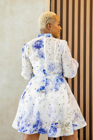 Flourish Rhinestone Linen Dress | Blue