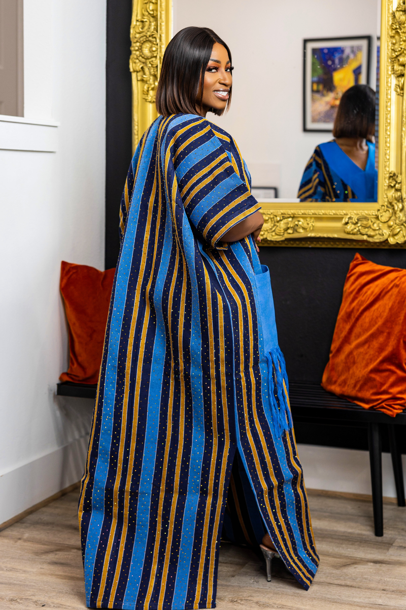 Ayola Rhinestone Aso-Oke Kaftan | Blue