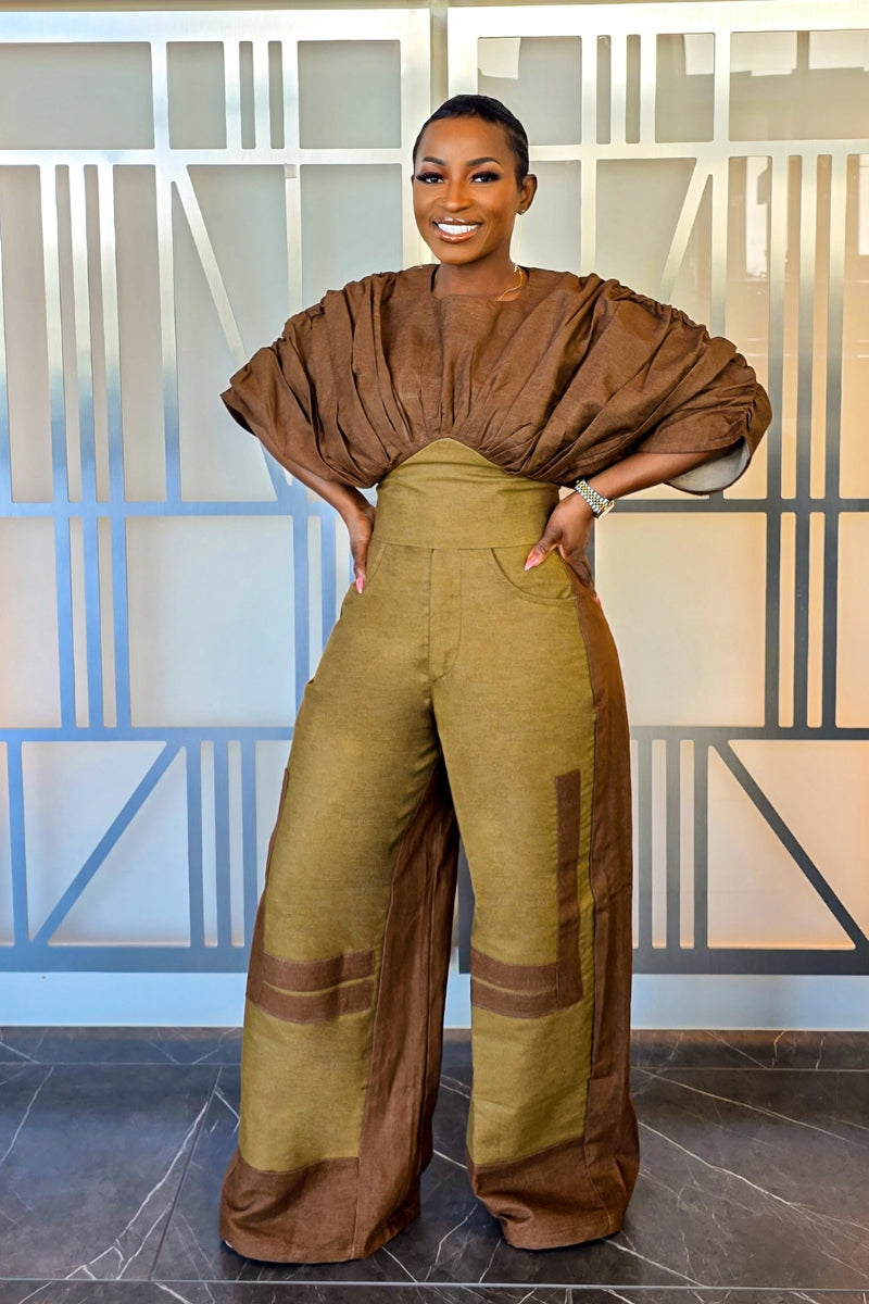 Sky 2-Tone Denim Set | Brown