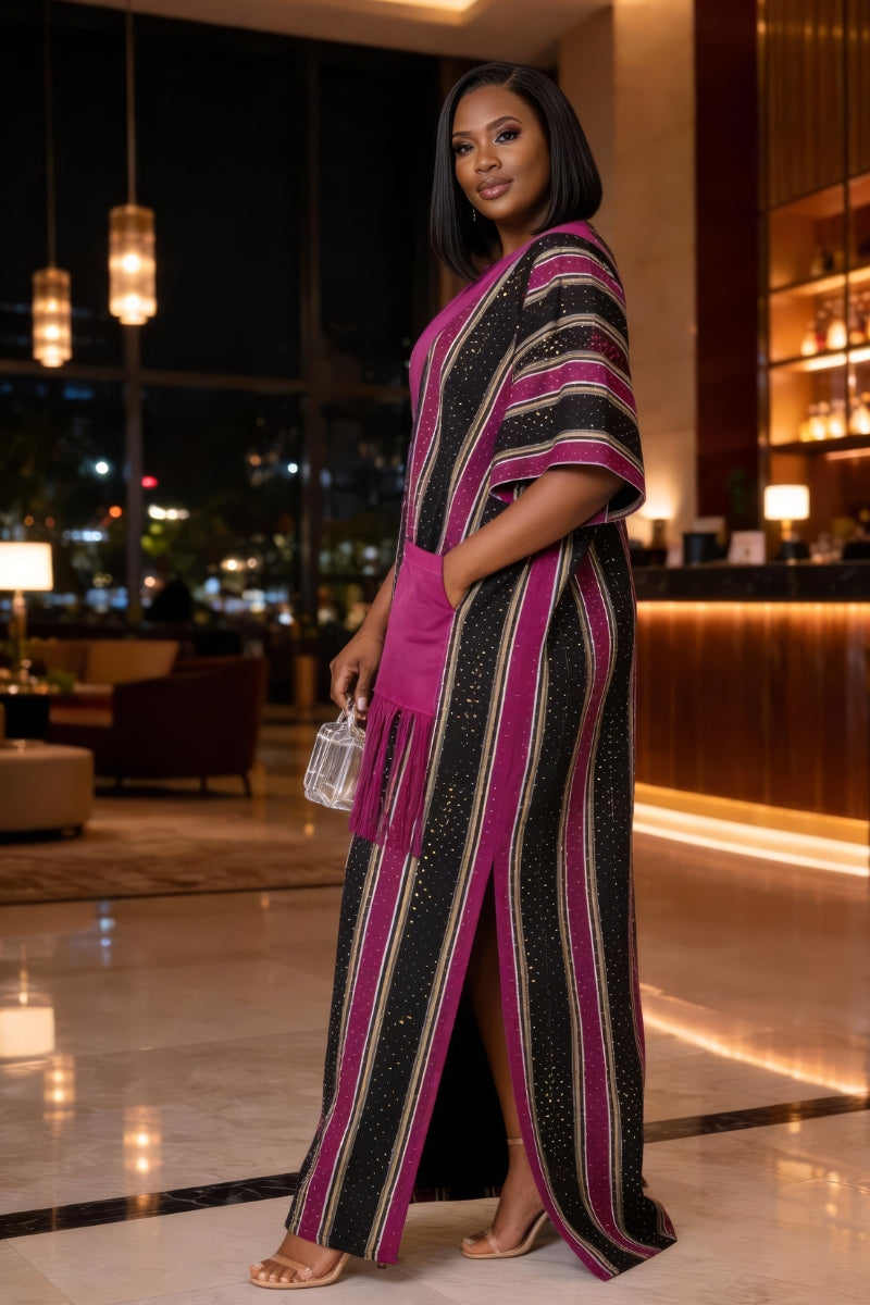 Ayola Luxe Aso-Oke Kaftan | Magenta