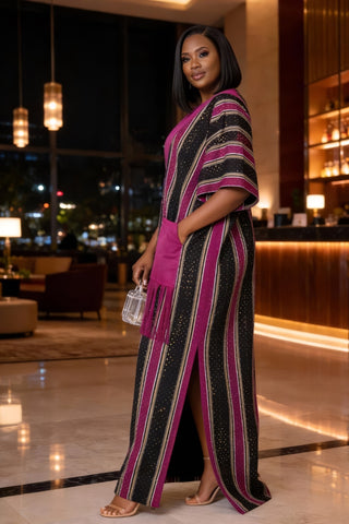 Ayola Crystal Aso-Oke Kaftan | Magenta