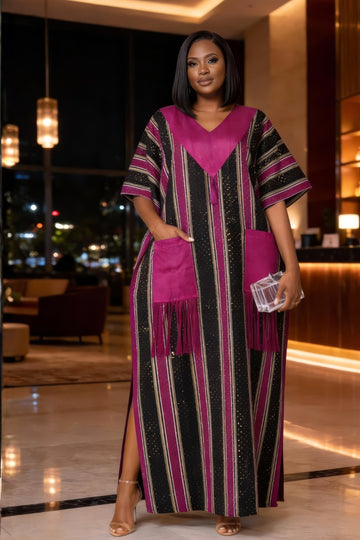 Ayola Luxe Aso-Oke Kaftan | Magenta