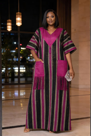 Ayola Crystal Aso-Oke Kaftan | Magenta