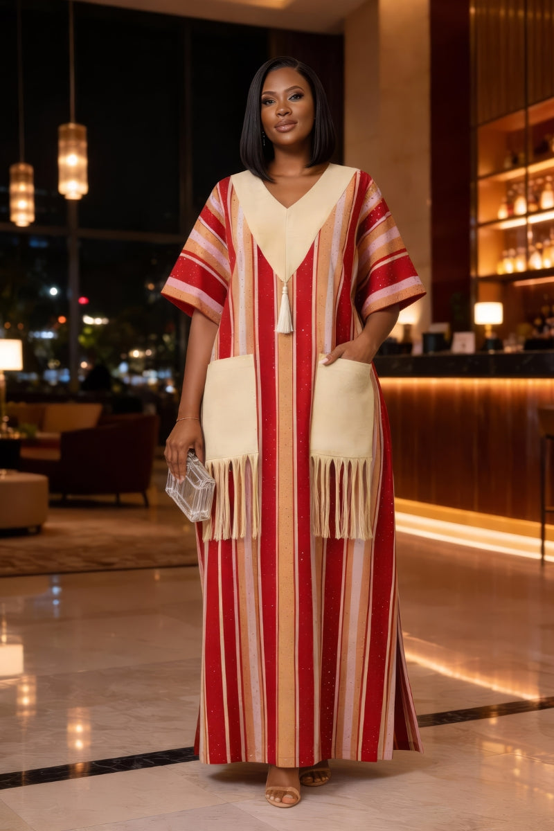 Ayola Luxe Aso-Oke Kaftan | Red