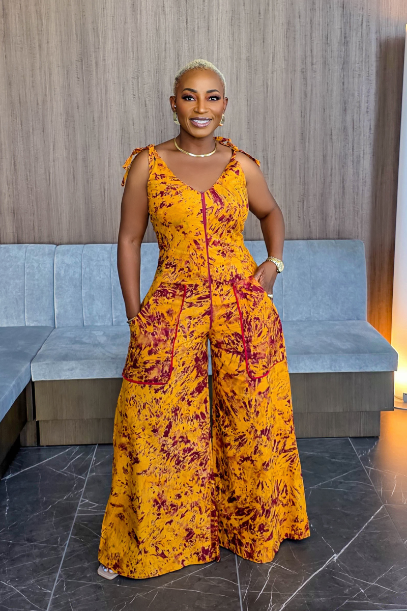 Moyo Adire Jumpsuit|Peach Mix