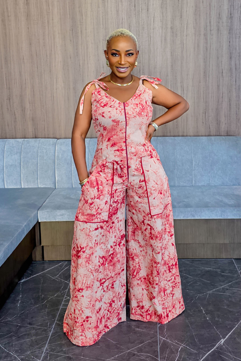 Moyo Adire Jumpsuit|Peach Mix