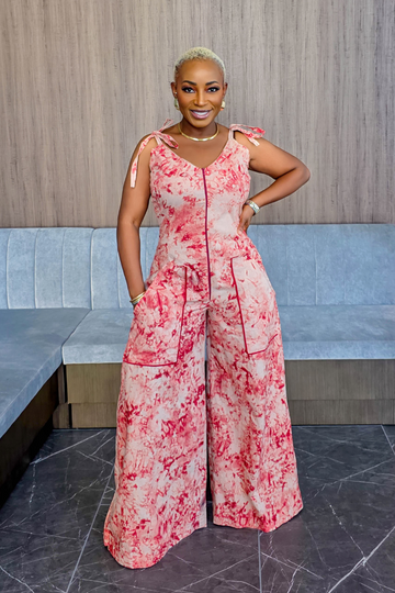 Moyo Adire Jumpsuit|Peach Mix
