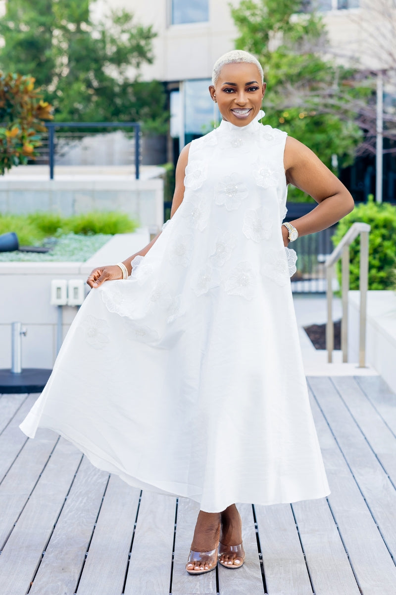 Juliana 3D floral Dress | White