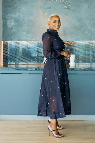 Snow Rhinestones Dress | Black