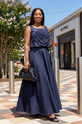 3D Luxe Denim Skirt Set