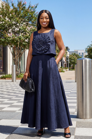 3D Luxe Denim Skirt Set