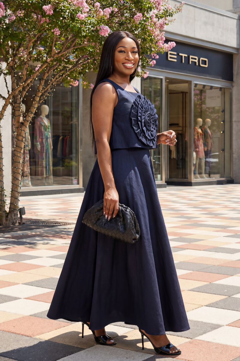3D Luxe Denim Skirt Set
