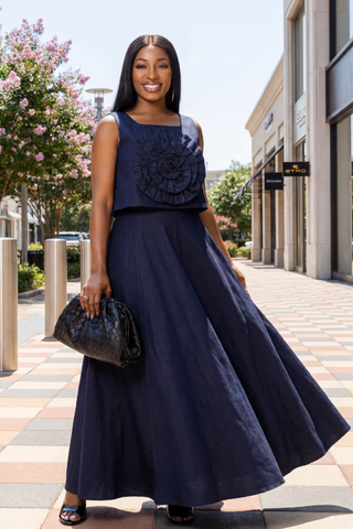 3D Luxe Denim Skirt Set