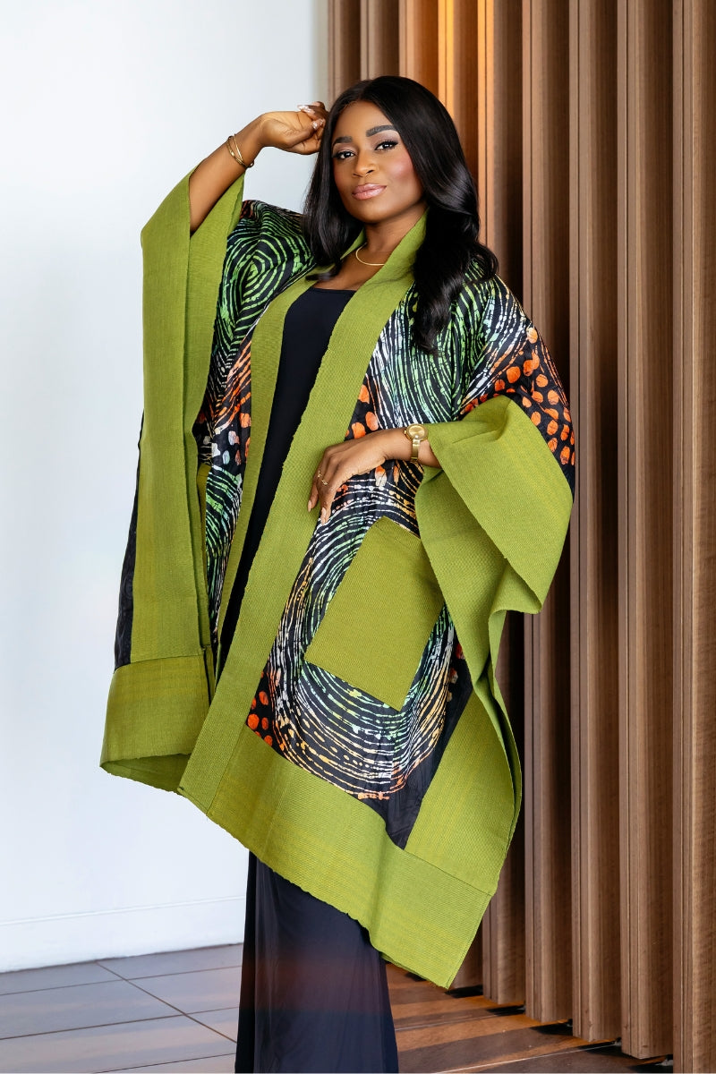 Delaiah Adire Kimono | Olive