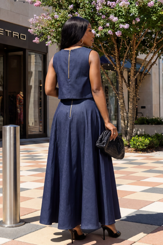 3D Luxe Denim Skirt Set