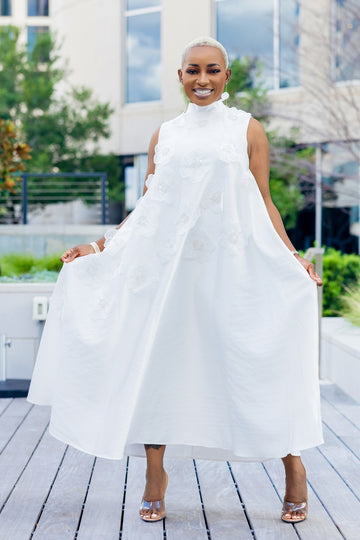 Juliana 3D floral Dress | White