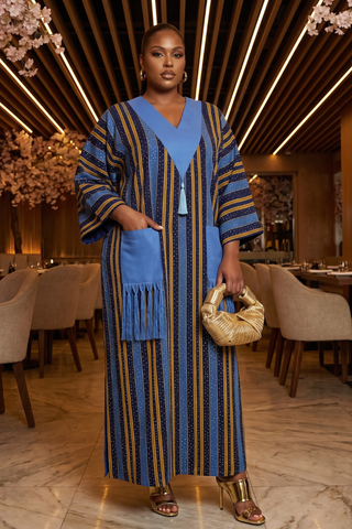 Ayola Crystal Aso-Oke Kaftan | Blue