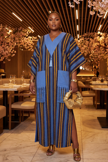 Ayola Crystal Aso-Oke Kaftan | Blue