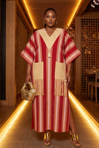 Ayola Crystal Aso-Oke Kaftan | Red