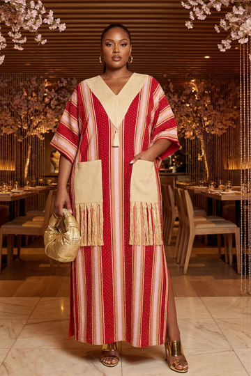 Ayola Crystal Aso-Oke Kaftan | Red