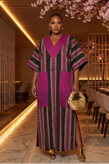 Ayola Crystal Aso-Oke Kaftan | Magenta