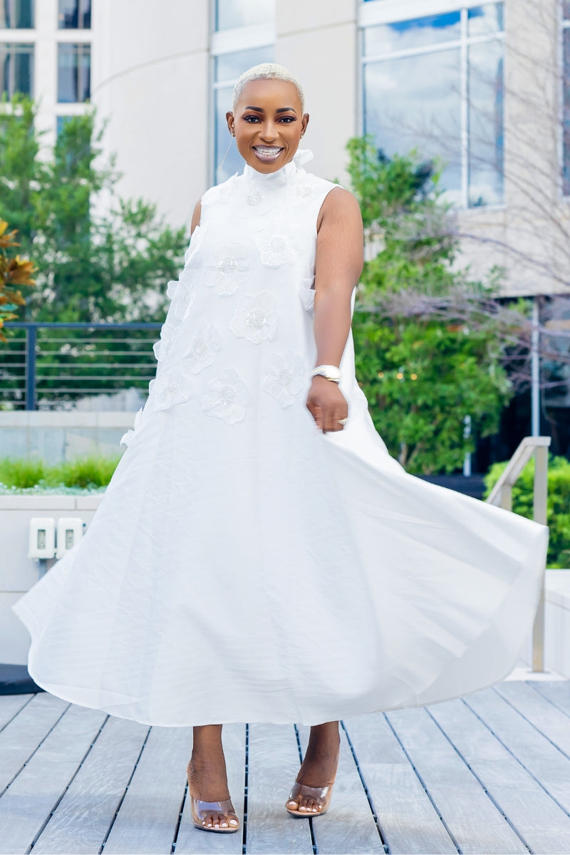 Juliana 3D floral Dress | White