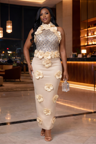 Rose 3D Dress | Beige