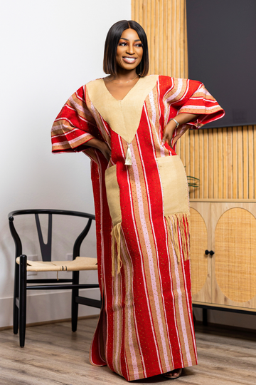 Ayola Rhinestone Aso-Oke Kaftan | Red