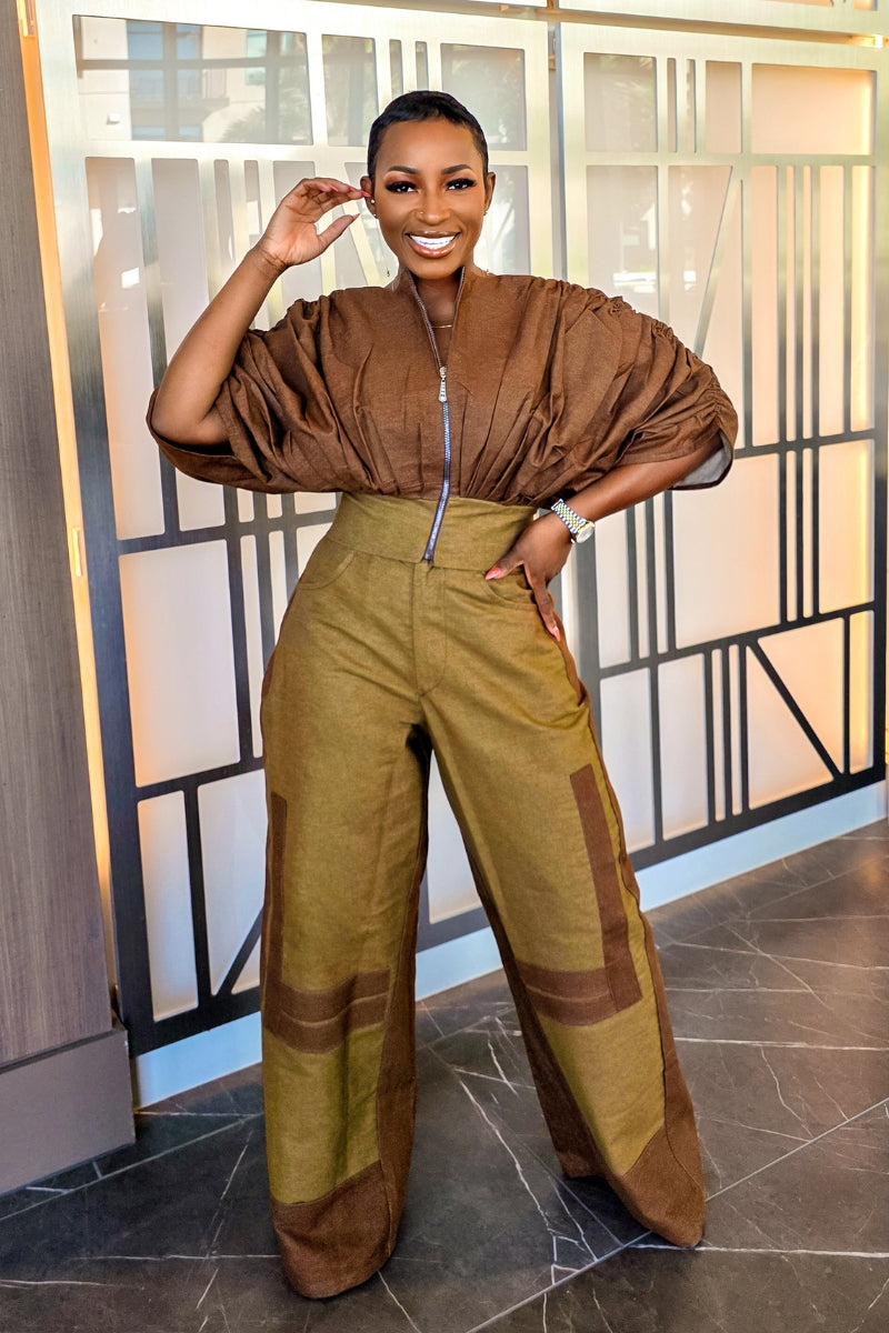 Sky 2-Tone Denim Set | Brown