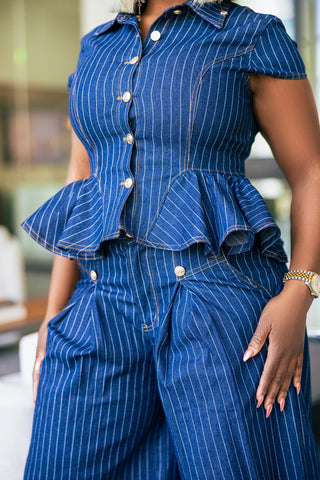 Jade Denim Pinstripe Set